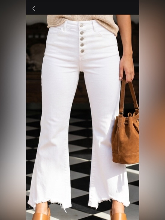 Nordstrom Denim - Women’s High-Rise White Denim Button Up Flare Jeans Frayed Hem NWT Size 10